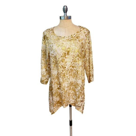 Chico's Travelers Collection Golden Animal Foil Top 1 Medium NWT - Picture 1 of 6